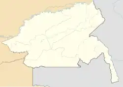 Mapa konturowa Guainía, blisko górnej krawiędzi po prawej znajduje się punkt z opisem „Inírida”