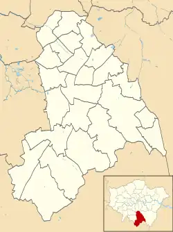 Mapa konturowa gminy Croydon, u góry znajduje się punkt z opisem „Selhurst Park”