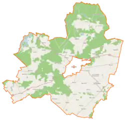 Mapa konturowa gminy wiejskiej Człuchów, na dole po prawej znajduje się punkt z opisem „Mąkowo”