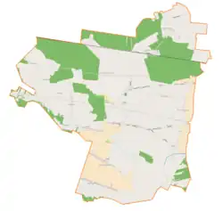 Mapa konturowa gminy Czastary, blisko centrum na prawo znajduje się punkt z opisem „Parcice”