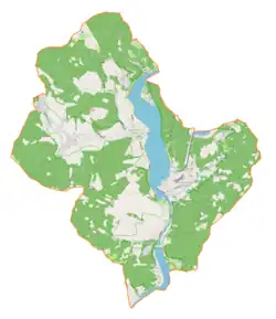 Mapa konturowa gminy Czernichów, na dole znajduje się punkt z opisem „Tresna”