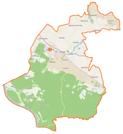 Mapa konturowa gminy Czernikowo, blisko centrum u góry znajduje się punkt z opisem „Czernikowo”