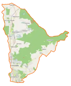 Mapa konturowa gminy Czerwonak, u góry po lewej znajduje się punkt z opisem „Solaris Bus & Coach sp. z o.o.”