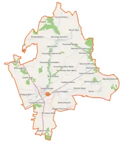 Mapa konturowa gminy Czyżew, po prawej znajduje się punkt z opisem „Kity”