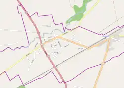Mapa konturowa Czyżewa, blisko centrum na lewo znajduje się punkt z opisem „Czyżew-Osada”