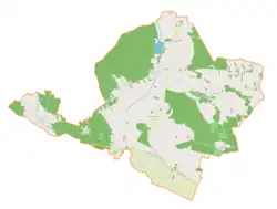 Mapa konturowa gminy Dąbrowa Zielona, po prawej znajduje się punkt z opisem „Soborzyce”