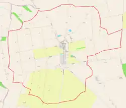 Mapa konturowa Dąbrowic, blisko centrum na lewo znajduje się punkt z opisem „Piotrowo”
