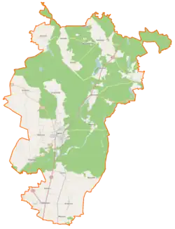 Mapa konturowa gminy Dębno, blisko centrum na prawo u góry znajduje się punkt z opisem „Turze”