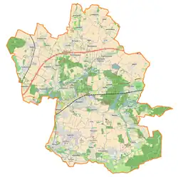 Mapa konturowa gminy Długołęka, blisko centrum na lewo znajduje się punkt z opisem „Domaszczyn”