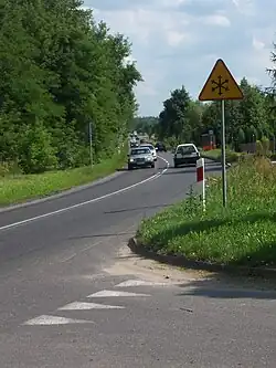 Droga wojewódzka nr 264 w Posadzie (gm. Kazimierz Biskupi) – widok w kierunku Konina