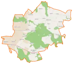 Mapa konturowa gminy Damnica, po prawej znajduje się punkt z opisem „Strzyżyno”