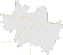 Mapa konturowa Debreczyna, u góry znajduje się punkt z opisem „Főnix Aréna”