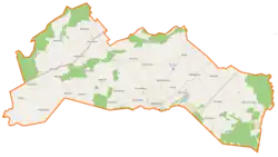 Mapa konturowa gminy Debrzno, w centrum znajduje się punkt z opisem „Strzeczona”