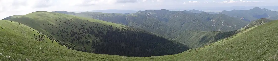 Widok na Dedošovą dolinę z głównego grzbietu Wielkiej Fatry