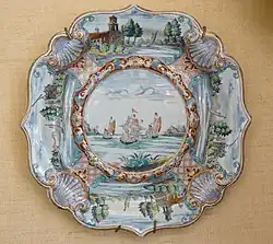 Talerz z pejzażem morskim, manufaktura w Delfcie, XVIII wiek