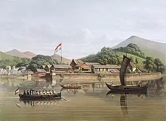 Carl Wilhelm Mieling (1815–1903), Widok na Dejimę od strony zatoki Nagasaki