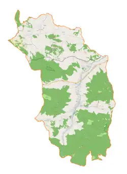 Mapa konturowa gminy Dobra, blisko centrum na prawo u góry znajduje się punkt z opisem „Rynek”
