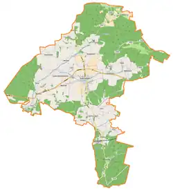 Mapa konturowa gminy Dobrodzień, blisko górnej krawiędzi po prawej znajduje się punkt z opisem „Klekotna”