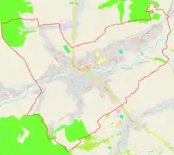 Mapa konturowa Dobromila, u góry po prawej znajduje się punkt z opisem „Dobromil”