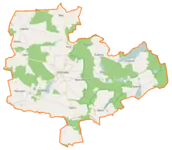 Mapa konturowa gminy Dobrzany, po lewej znajduje się punkt z opisem „Szadzko”