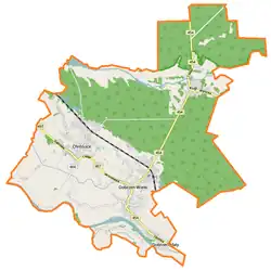 Mapa konturowa gminy Dobrzeń Wielki, po prawej nieco u góry znajduje się punkt z opisem „Kup”