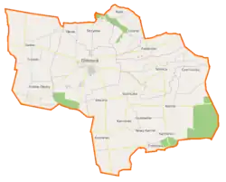 Mapa konturowa gminy Dobrzyca, na dole znajduje się punkt z opisem „Koźminiec”