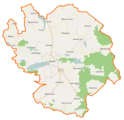 Mapa konturowa gminy Dolsk, blisko centrum na lewo u góry znajduje się punkt z opisem „Kotowo”