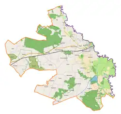 Mapa konturowa gminy Dorohusk, po prawej znajduje się punkt z opisem „Dorohusk”