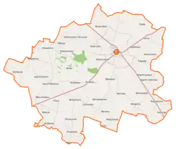 Mapa konturowa gminy Drobin, blisko centrum na prawo u góry znajduje się punkt z opisem „Drobin”