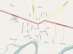 Mapa konturowa Drohiczyna, na dole znajduje się punkt z opisem „Zamek w Drohiczynie”