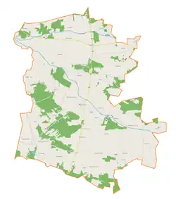 Mapa konturowa gminy Drużbice, na dole znajduje się punkt z opisem „Rasy”