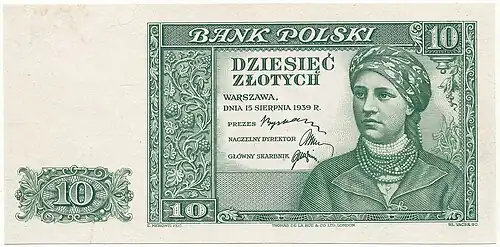 zielony druk próbny 10 złotych awers