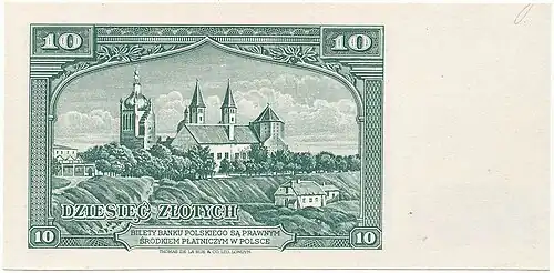 zielony druk próbny 10 złotych rewers