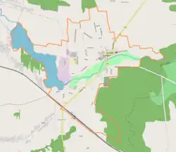 Mapa konturowa Drzewicy, na dole nieco na lewo znajduje się punkt z opisem „Drzewica”