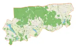 Mapa konturowa gminy Dubeninki, blisko centrum na dole znajduje się punkt z opisem „Przerośl Gołdapska”