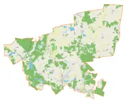 Mapa konturowa gminy Dywity, blisko dolnej krawiędzi po prawej znajduje się punkt z opisem „Zalbki”