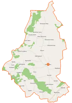 Mapa konturowa gminy Dzierzgowo, blisko centrum u góry znajduje się punkt z opisem „Brzozowo-Czary”