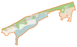 Mapa konturowa gminy Dziwnów, u góry nieco na prawo znajduje się punkt z opisem „Wapno”