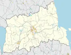 Mapa konturowa prowincji Tartu, na dole po prawej znajduje się punkt z opisem „źródło”, natomiast po prawej znajduje się punkt z opisem „ujście”