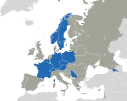 Mapa z zaznaczeniem państw uczestniczących