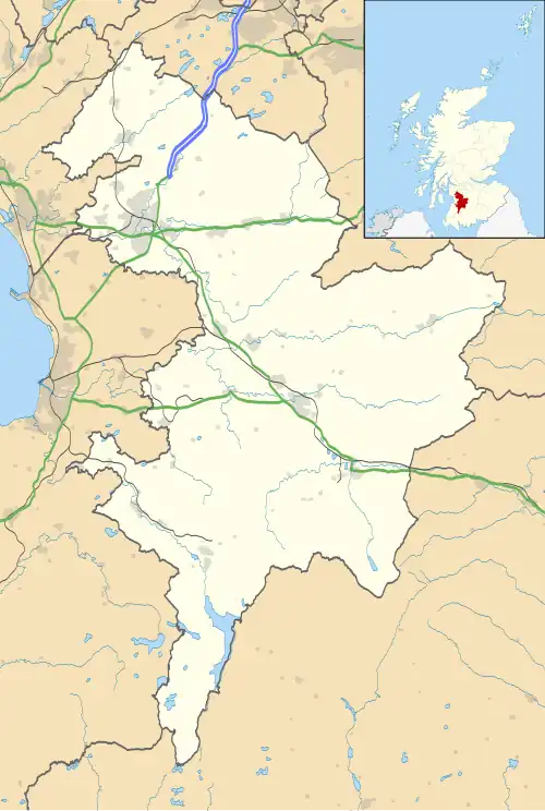 Mapa konturowa East Ayrshire, u góry po lewej znajduje się punkt z opisem „Stewarton”
