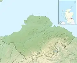 Mapa konturowa East Lothian, blisko lewej krawiędzi nieco na dole znajduje się punkt z opisem „źródło”, natomiast blisko lewej krawiędzi znajduje się punkt z opisem „ujście”