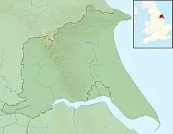 Mapa konturowa East Riding of Yorkshire, w prawym dolnym rogu znajduje się punkt z opisem „Spurn Head”