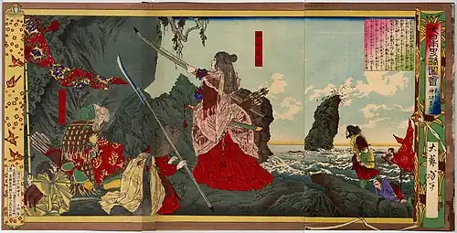 Kuniyoshi Utagawa (1798-1861), Cesarzowa Jingū w Korei, pierwszy z lewej: Takenouchi-no-Sukune