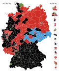 Zwycięzcy w okręgach jednomandatowych:&nbsp;&nbsp;&nbsp;&nbsp;&nbsp;CDU/CSU (98/45)&nbsp;&nbsp;&nbsp;&nbsp;&nbsp;SPD (121)&nbsp;&nbsp;&nbsp;&nbsp;&nbsp;Die Linke (3)&nbsp;&nbsp;&nbsp;&nbsp;&nbsp;AfD (16)&nbsp;&nbsp;&nbsp;&nbsp;&nbsp;Sojusz 90/Zieloni (16)