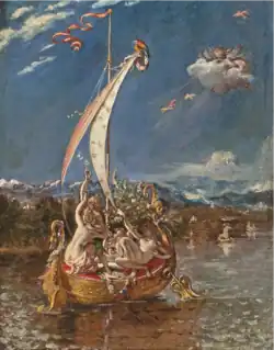 Złota łódź pełna nagich ludzi