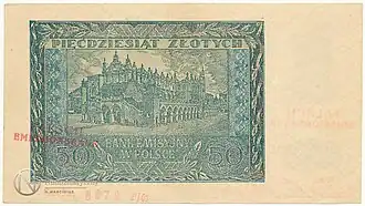 Rewers fałszerstwa 50-złotych 1940
