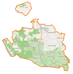 Mapa konturowa gminy Fabianki, blisko centrum u góry znajduje się punkt z opisem „Cyprianka”