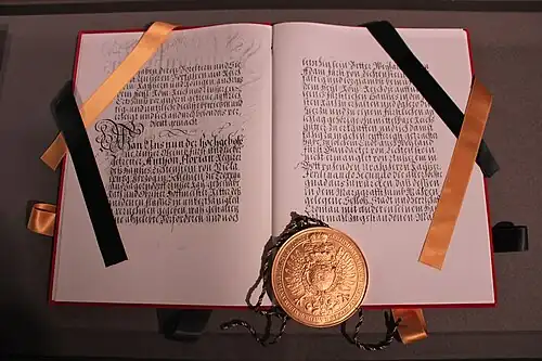 Faksymile dokumentu założycielskiego Księstwa Liechtensteinu (1719)