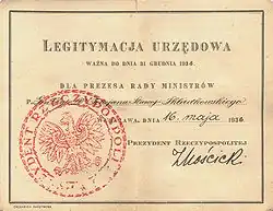 Legitymacja urzędowa Prezesa Rady Ministrów (1936)